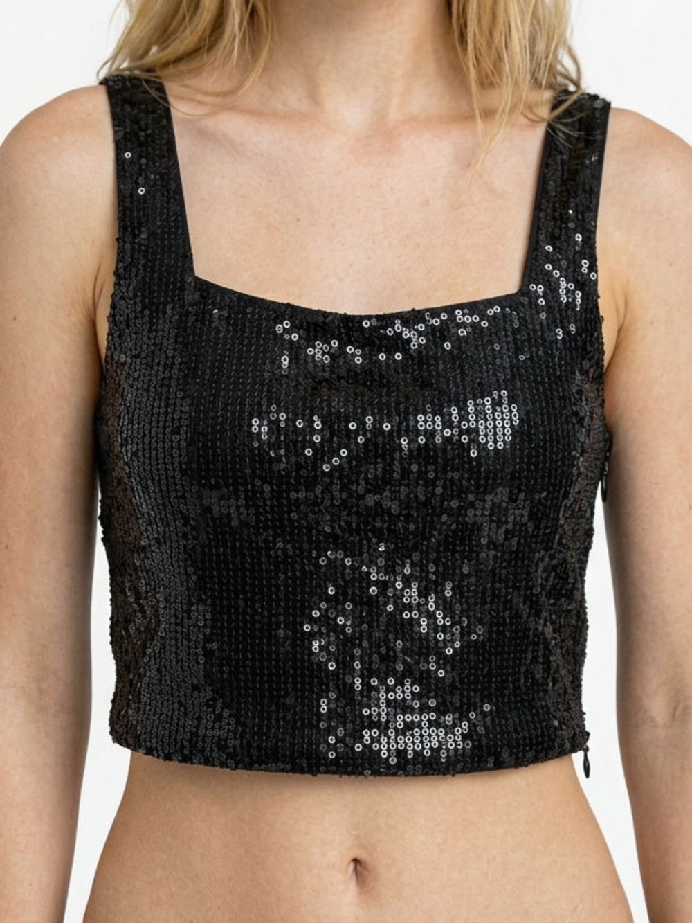 Lucy Paris Black Sequin Crop Tank